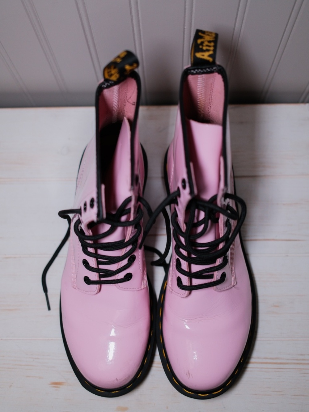 Dr Martens Pink Boots Women's 10 US Combat Patent Leather Lace-Up - Picture 3 of 7